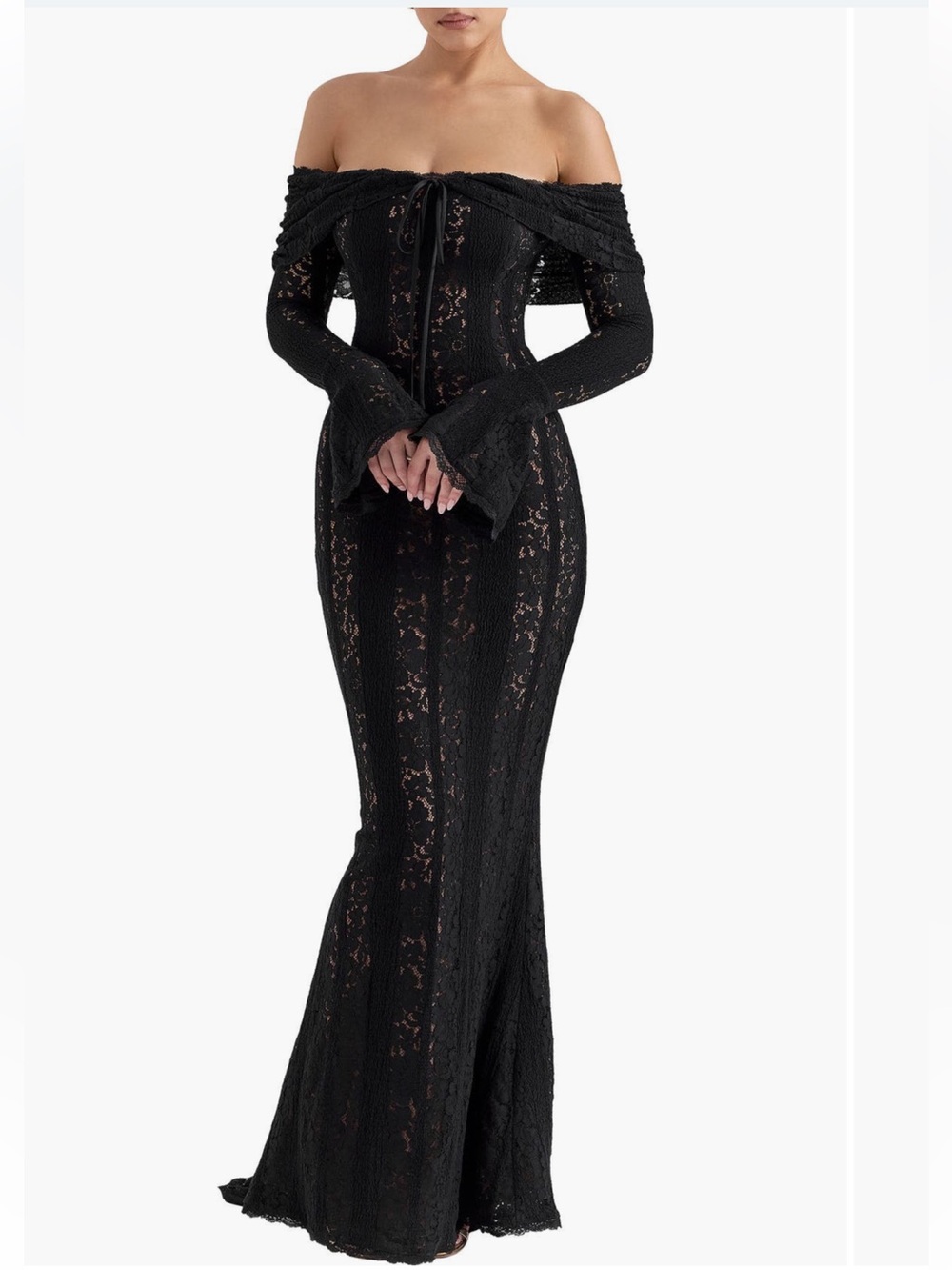 HOUSE OF CB Belle off the shoulder long sleeve maxi dress
